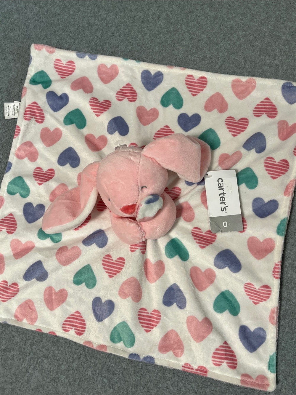 Carter's Pink Bunny Hart Print Lovey Security Blanket